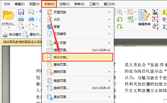 3,打开了pdf文件后,我们需要点击界面上方的文档按钮,点击后找到