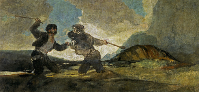 西班牙浪漫主义画派画家戈雅（Goya）：Fight with Cudgels 