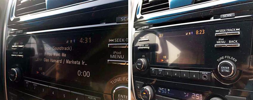 iPhone与T1在播放音乐时车载屏幕的不同表现
