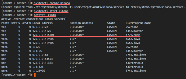 Kibana running as node application on port 5601