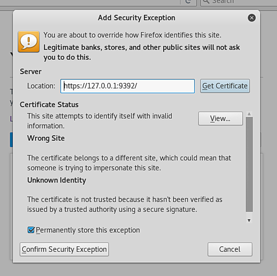 Accept the self-signed SSL cert