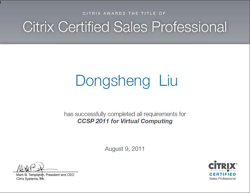 citrixccsp销售认证证书