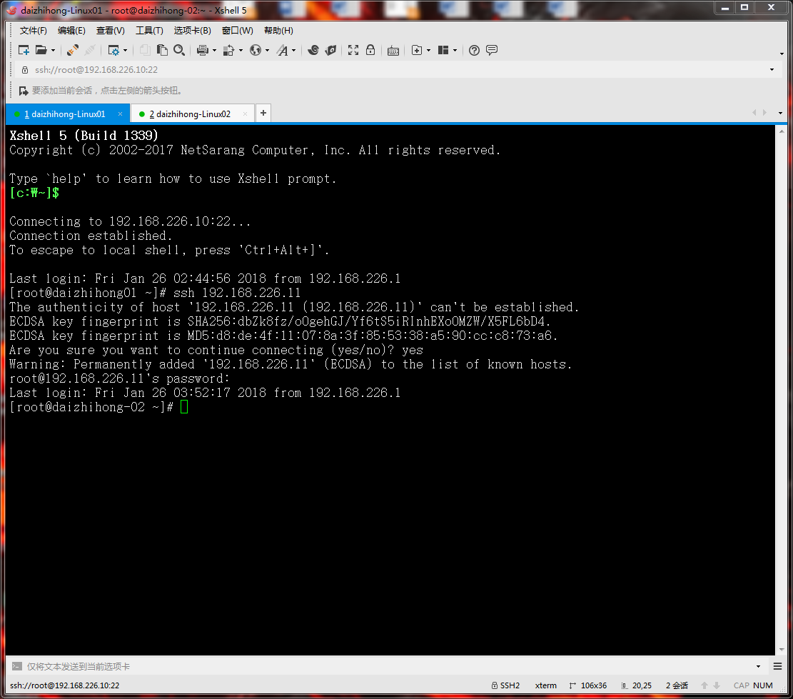01号虚拟机登录02号虚拟机 ssh 192.168.226.11.png