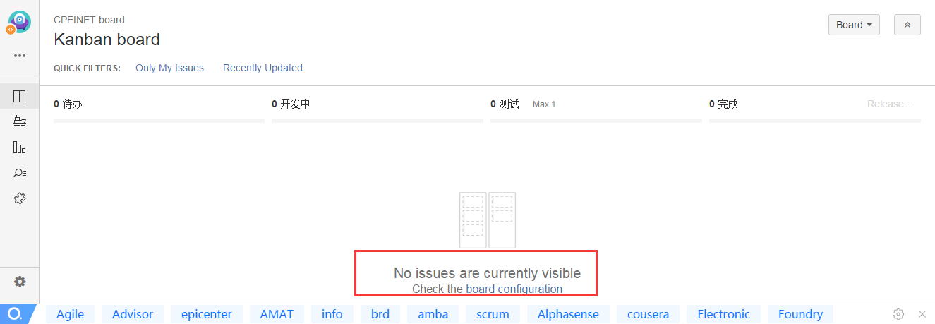 No issues are currently visible  Jira kanban看板