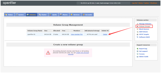 openfiler物理机web界面无法创建物理卷（Physical volume）问题