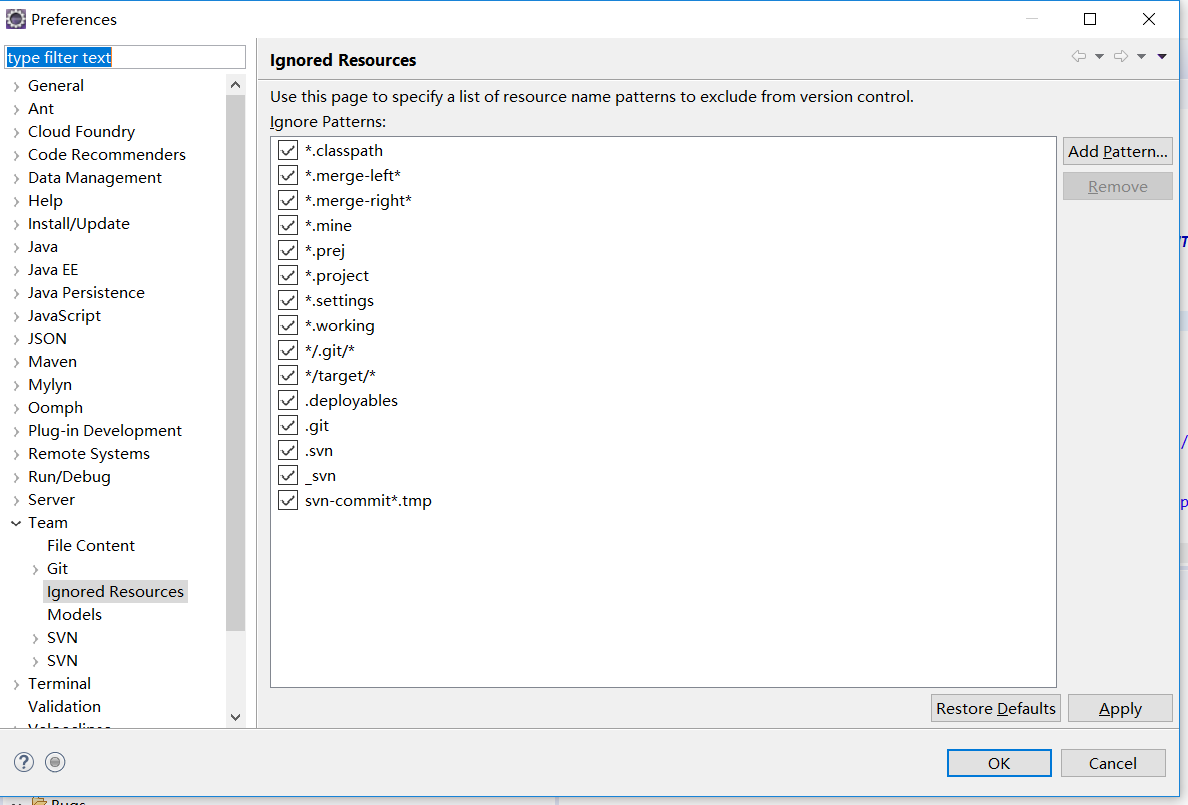 eclipse下如何忽略不用提交的svn文件