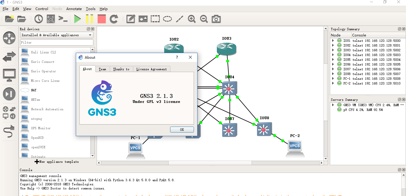 GNS3 2.1.3出来了，还有配套 的GNS3 VM 2.1.3