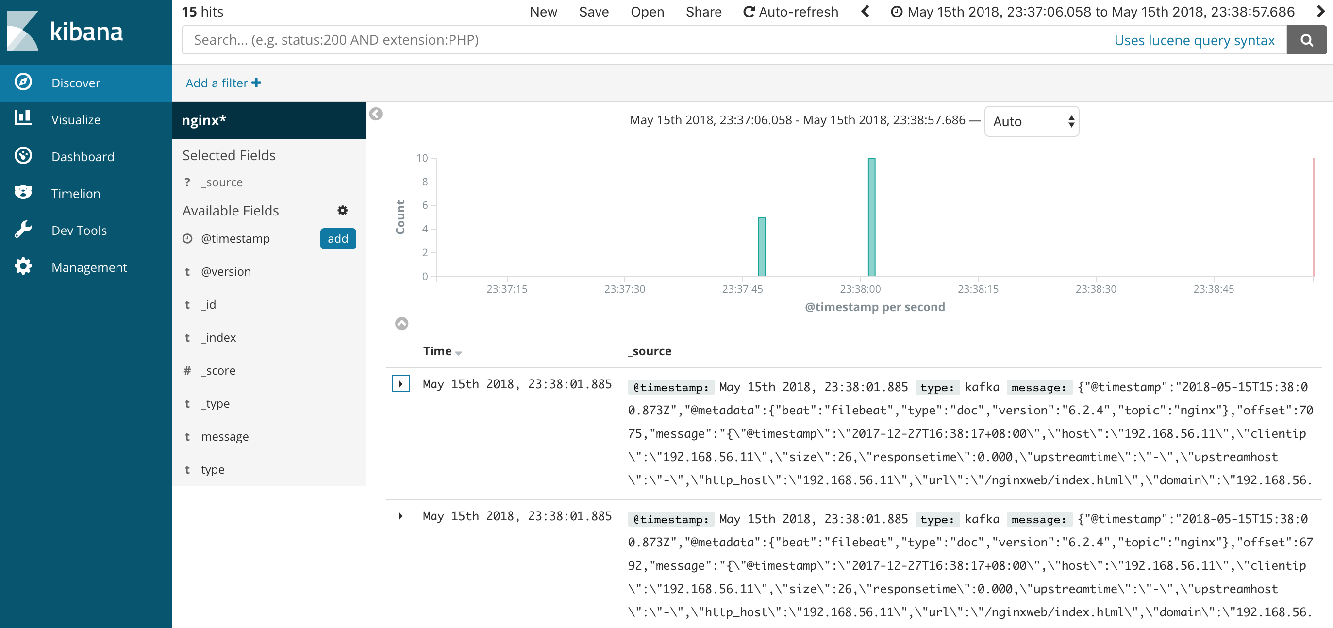 我們就以比較常見的 nginx 日誌來舉例說明下,日誌內容是 json 格式{