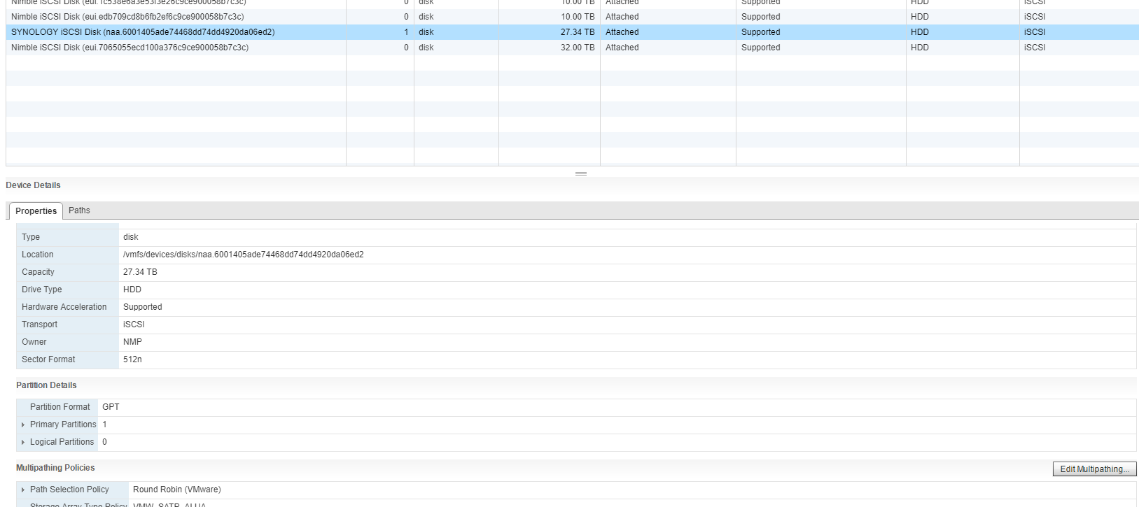 Synology NAS 存储系统多路径连接Vmware ESXi 6.5