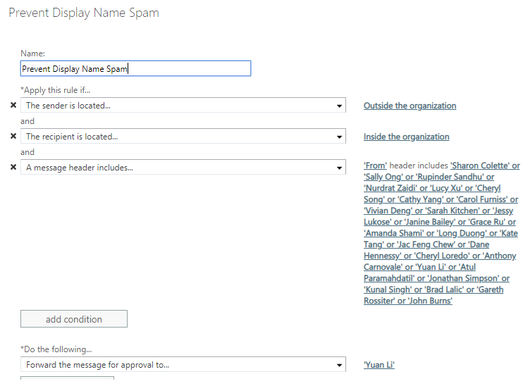 Office365 设定规则避免 Display Name Spoof 欺诈