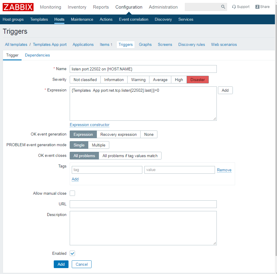 zabbix 自定义端口监控 。