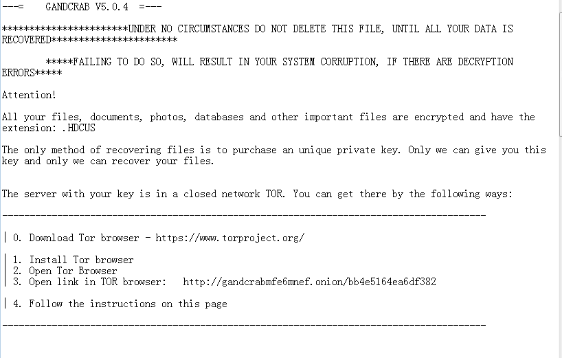 文件被GANDCRABV5.0.4加密怎么恢复http://gandcrabmfe6mnef.oni