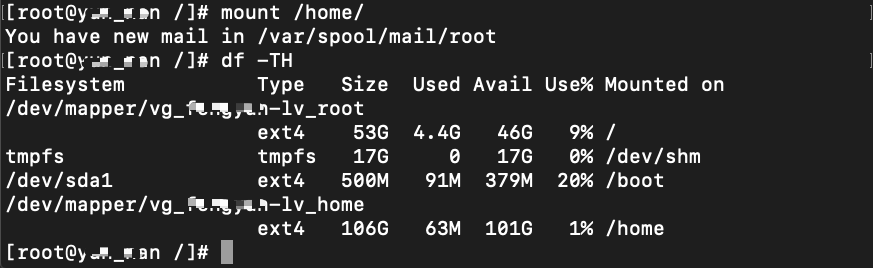 Linux 分配/home的磁盘空间给根目录