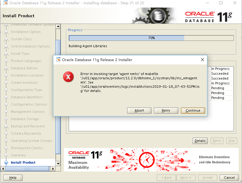 Centos7.5 安装oracle11g