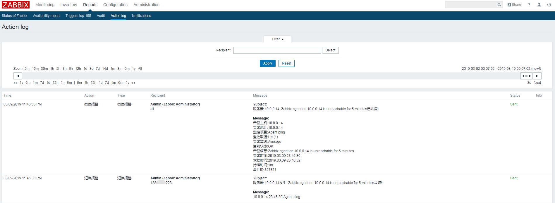 Zabbix 3.4.3 使用阿里云短信服务进行报警