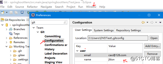 eclipse create a local git repository, and updates the local git repository to a remote server