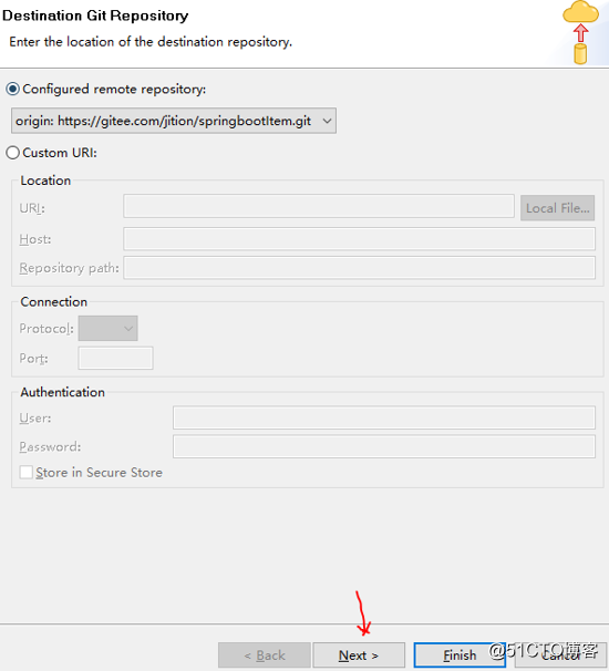 eclipse create a local git repository, and updates the local git repository to a remote server