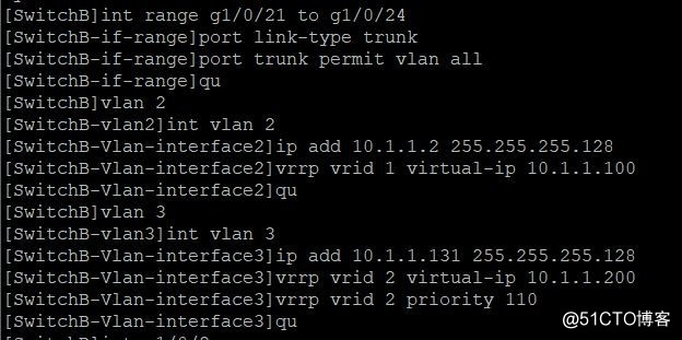 多个VLAN中的VRRP备份组配置