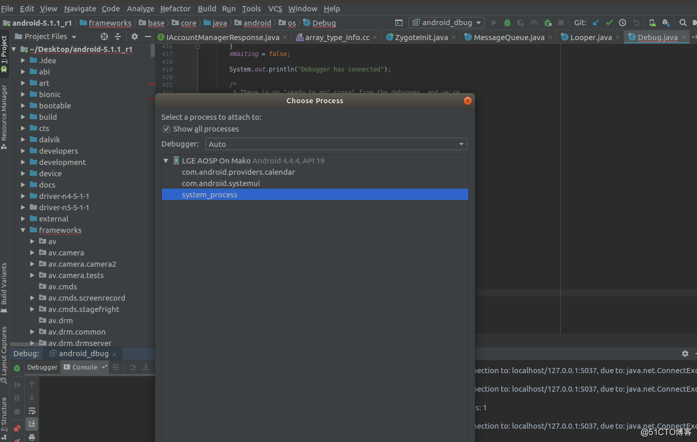 android studio debugging process zygote (unsuccessfully)