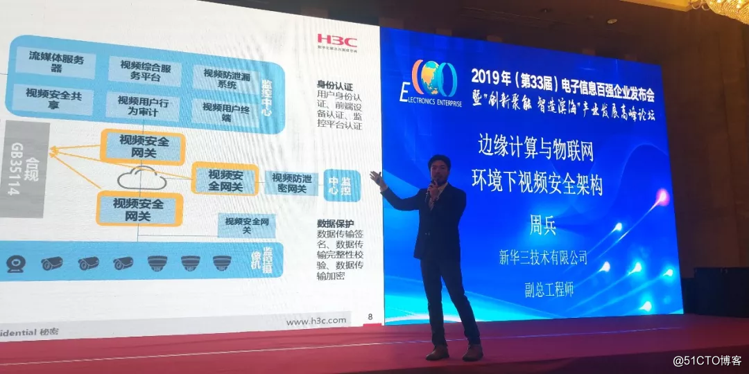 Zhou Bing presbyopia at the 33rd session of the National Assembly hundred CIO do "video surveillance security at the edge of computing and the Internet of Things situation" speech
