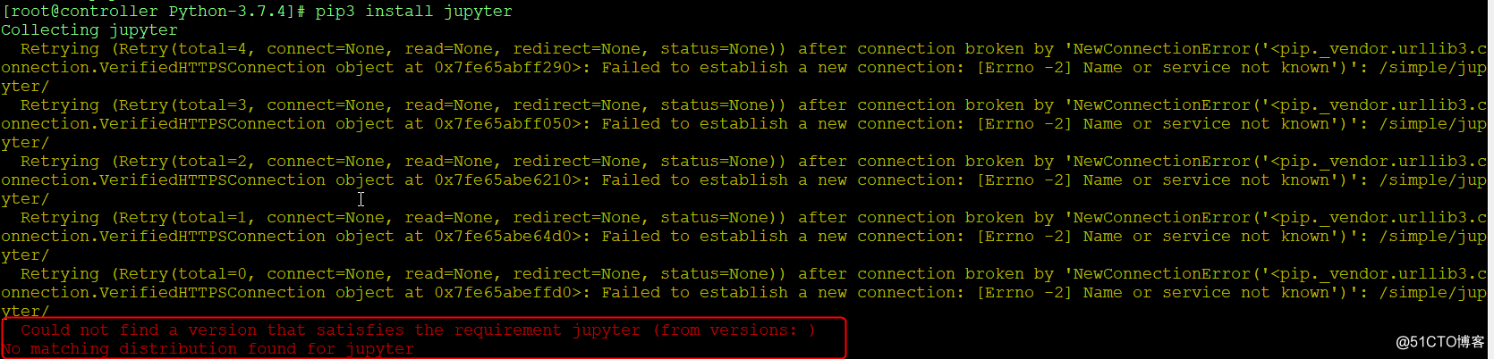 pip error when installing jupyter