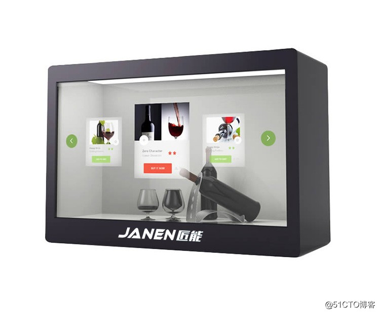 Transparent screen Showcase, display cabinets principle of transparency