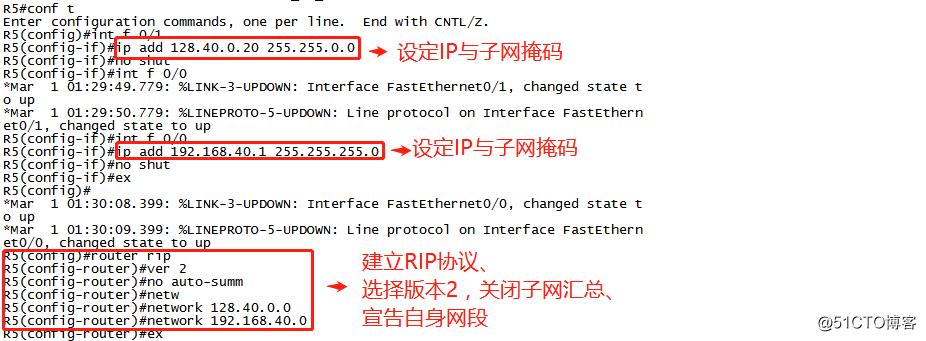 動的ルーティングプロトコル--OSPF実験ハイブリッドアーキテクチャ+ RIP +スタティックルーティングプロトコルの様々な