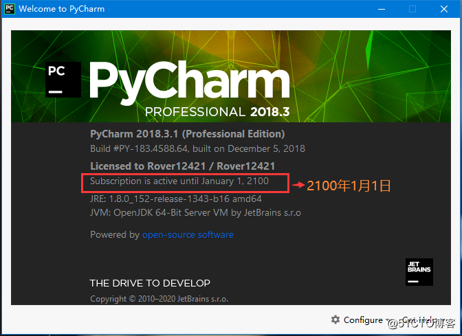 PyCharm Pro + crack activation expiration time 2100