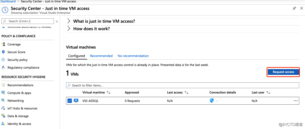 使用即时VM访问保护Azure VM