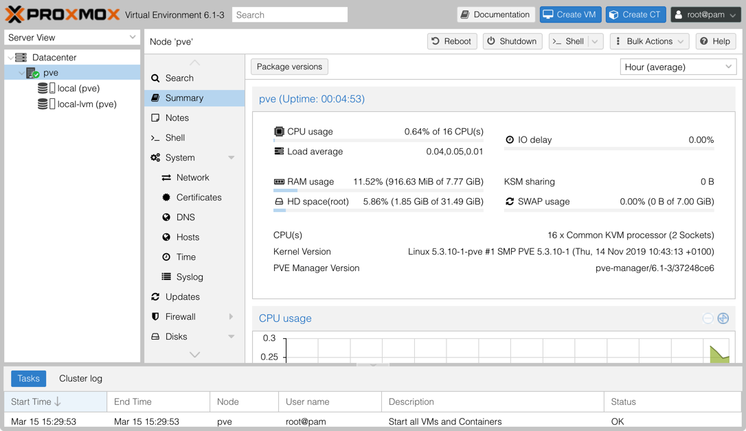 Proxmox VE 6.1从零到精通之--WEB界面介绍