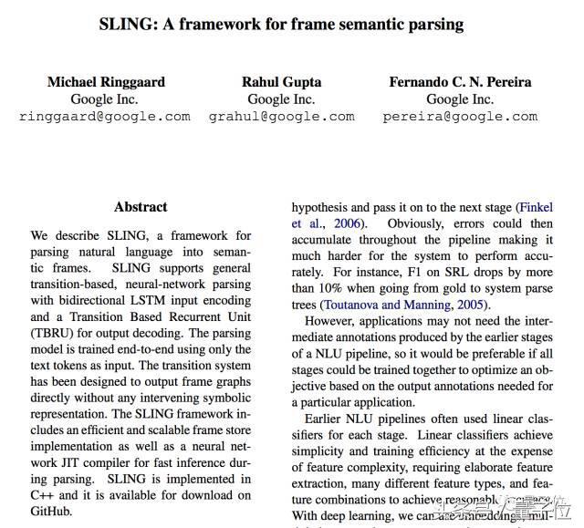 谷歌推自然语言理解框架SLING，看文本即知语义｜论文+代码