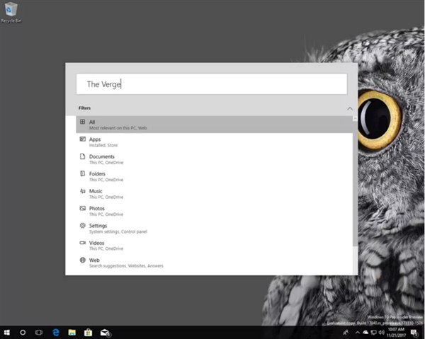 Windows 10 RS4新版界面现身：全局搜索大变样