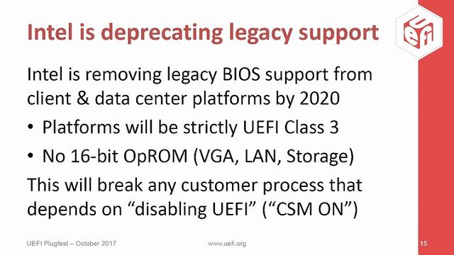 Intel 宣布 2020 年完全封闭 UEFI 相容传统 BIOS 模式，Windows 7 等旧版 32 位系统将无硬件可安装