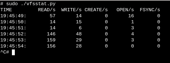 vfsstat.py 是一个带有嵌入式 C 片段的 Python 脚本，它只是计数 VFS 函数调用。