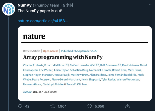 15年！NumPy论文终出炉，还登上了Nature