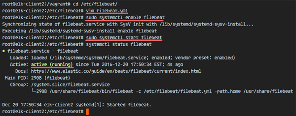 Filebeat is running on the client Ubuntu