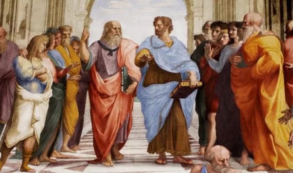 哲学家柏拉图与亚里士多德正在说：深度学习可不能理解他们